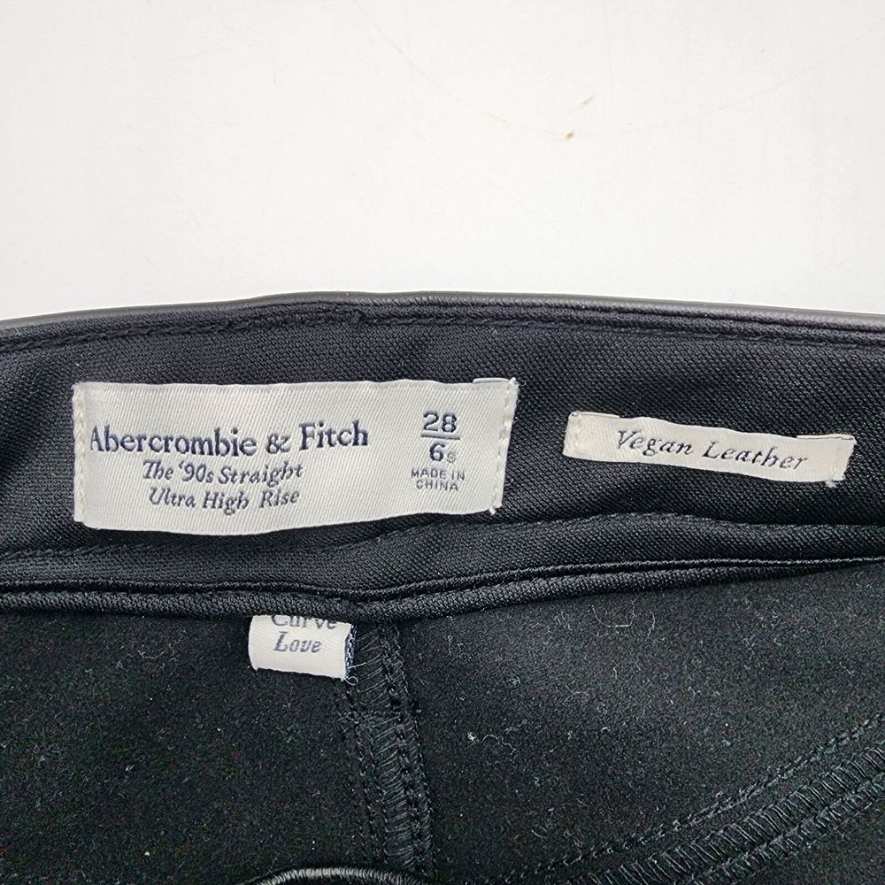 Abercrombie & Fitch Women 90's Straight Ultra High Black Vegan Leather Pant READ - Picture 4 of 10